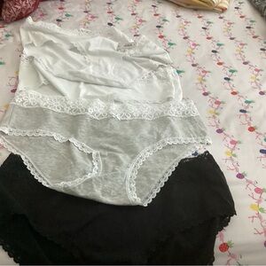 SO White and Gray  and Black Cotton Blend Panties with Lace Trim